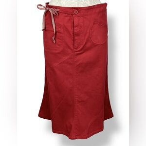 oilily Red Midi Denim Stretch Skirt Nautical Sailor Preppy Anthropologie